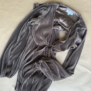 Chic Brown Pleated Wrap Dress